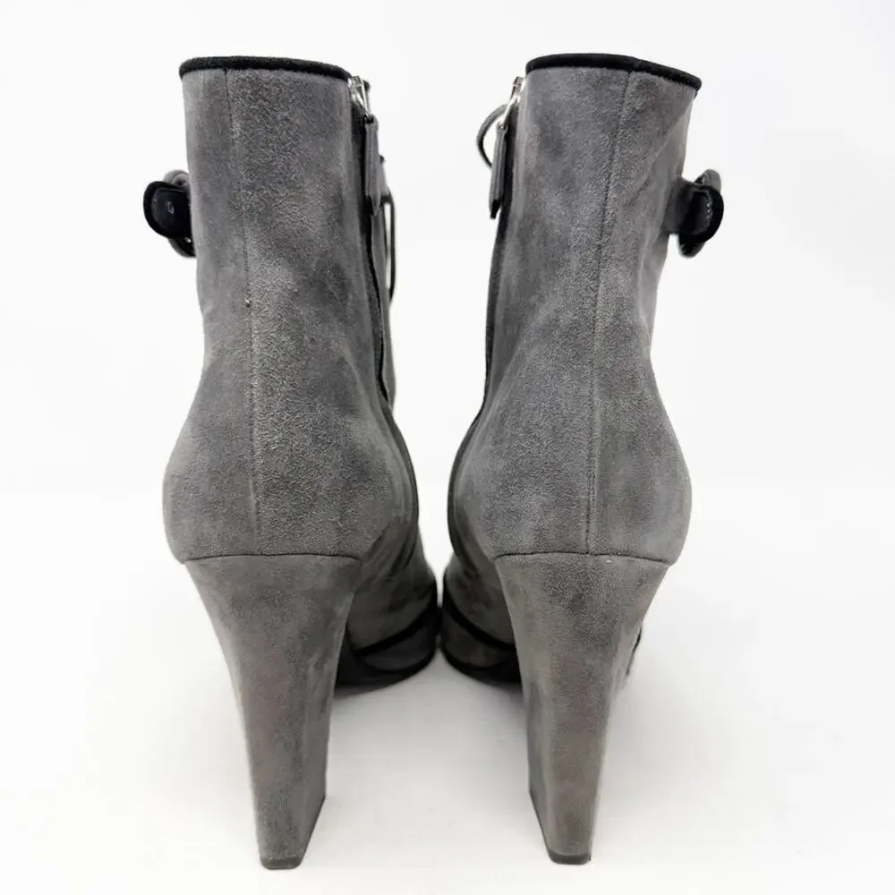 Prada Suede Peep Toe Lace Up Block Heel Boots Womens Size EU 40